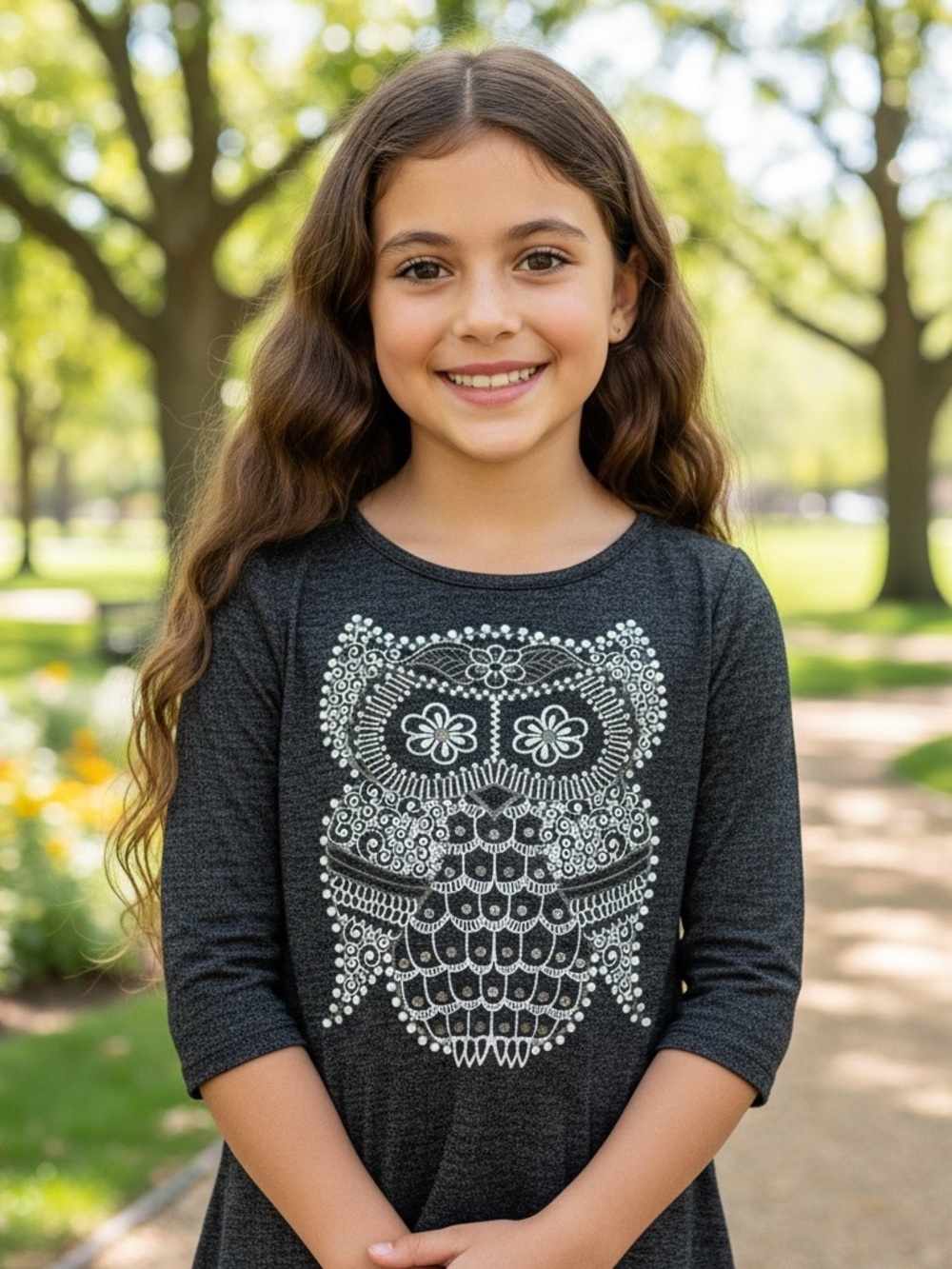 Green Soda Kids Owl Graphic T-Shirt Youth Short Sleeve crop top lace liner